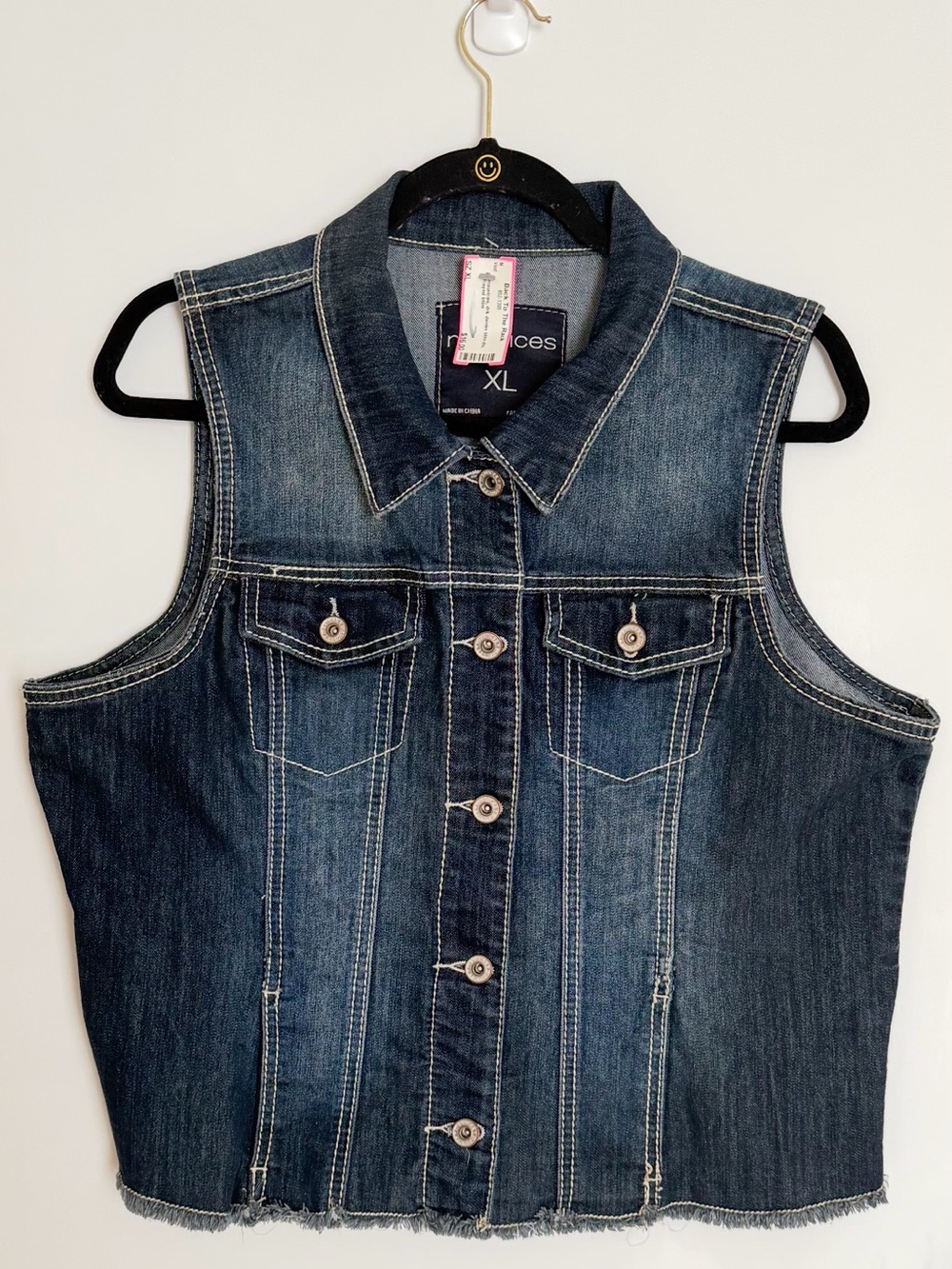Maurice's Dark Wash Stretch Denim Vest Wmns XL Button Up OOAK Handpainted Angel